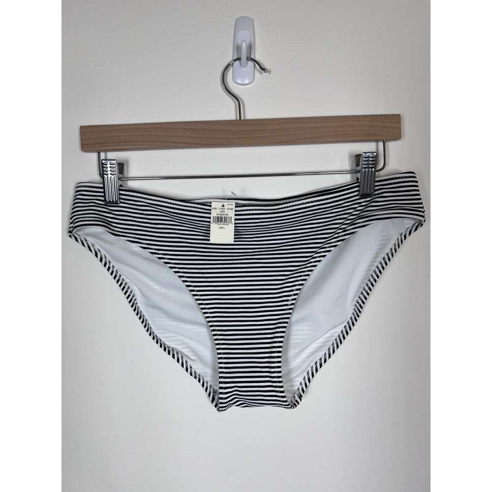 Aerie Bikini Bottom Women's Large Black White Stripe Low Rise Hipster Swim NWT
